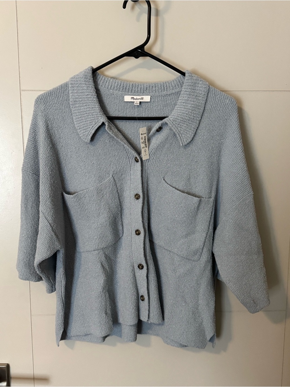 Madewell Holden Button-Front Polo Sweater - Dusty Pool - Picture 3 of 7